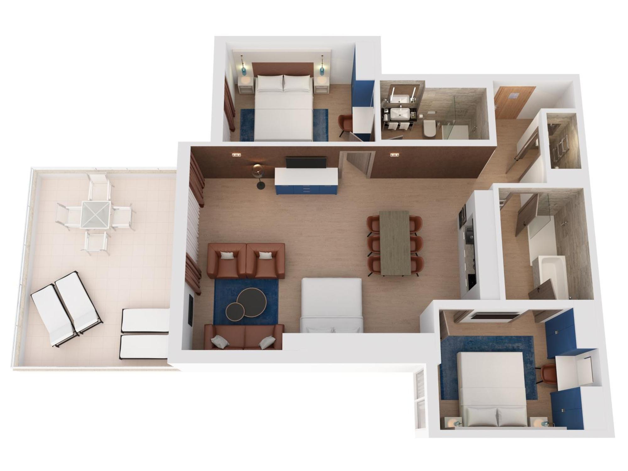 Hilton Rijeka Costabella Beach Resort And Spa Kamer foto A floorplan of a typical two-bedroom suite