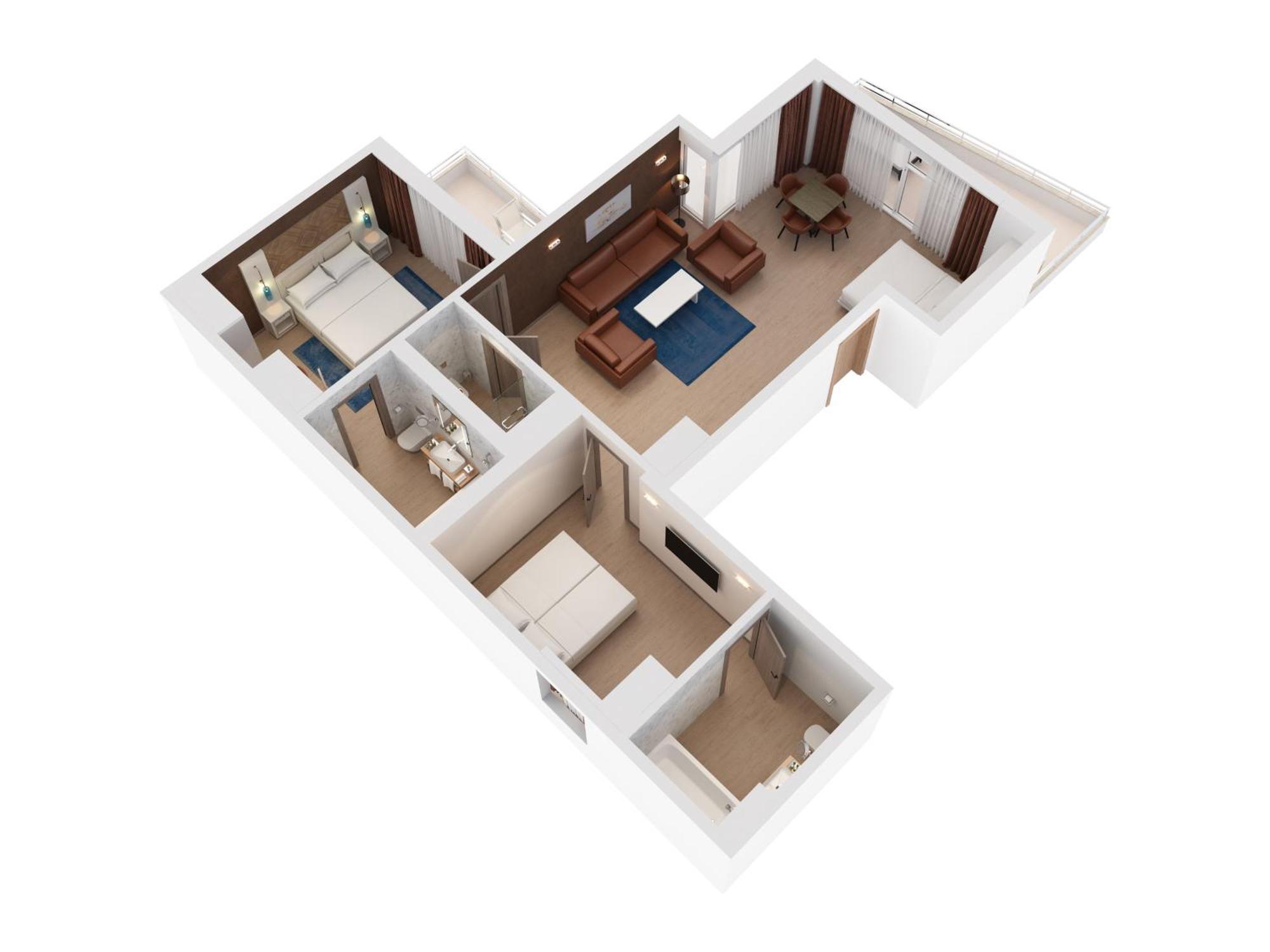 Hilton Rijeka Costabella Beach Resort And Spa Kamer foto 3D floor plan of a hotel room