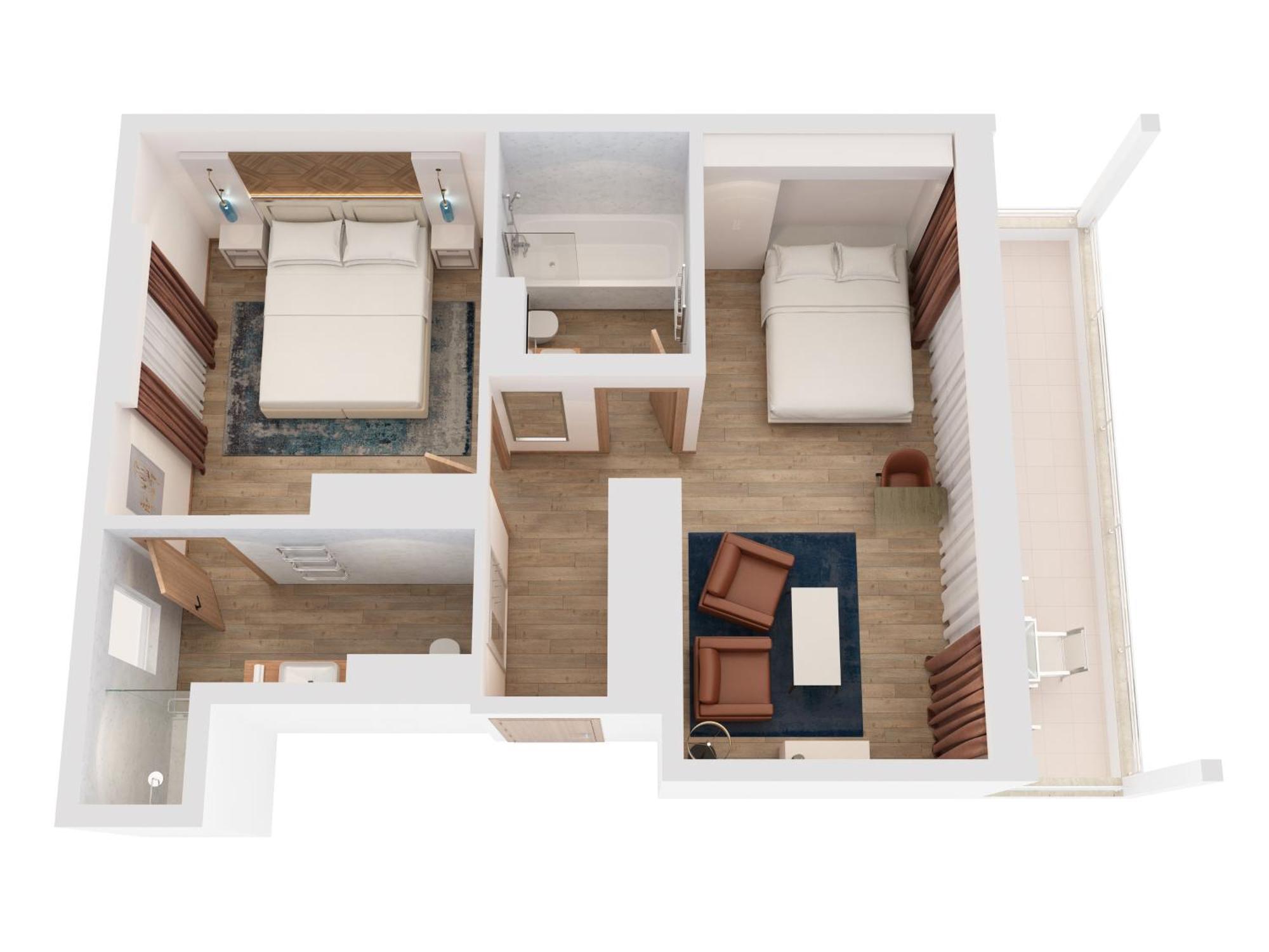 Hilton Rijeka Costabella Beach Resort And Spa Kamer foto 3D floor plan of a hotel room